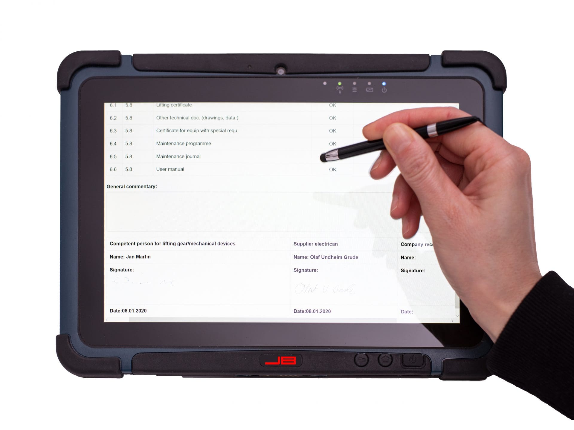 screenshot of tablet with JB CAMMS Z015