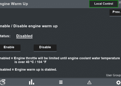 Engine Warmup Setting Screen for DECAM